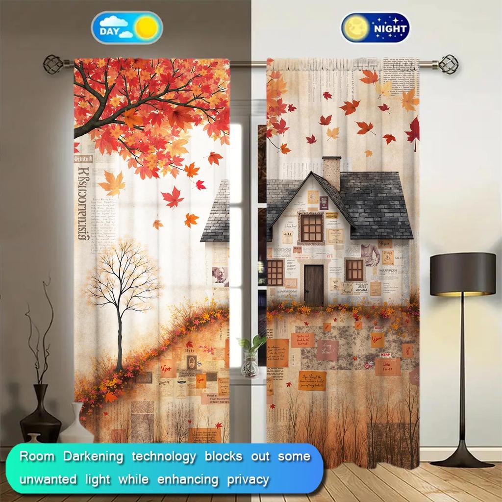 2pcs Autumn Red Maple Leaves Falling House Curtains   Versatile Design Suitable for Any Style   Creating a Peaceful Living Space