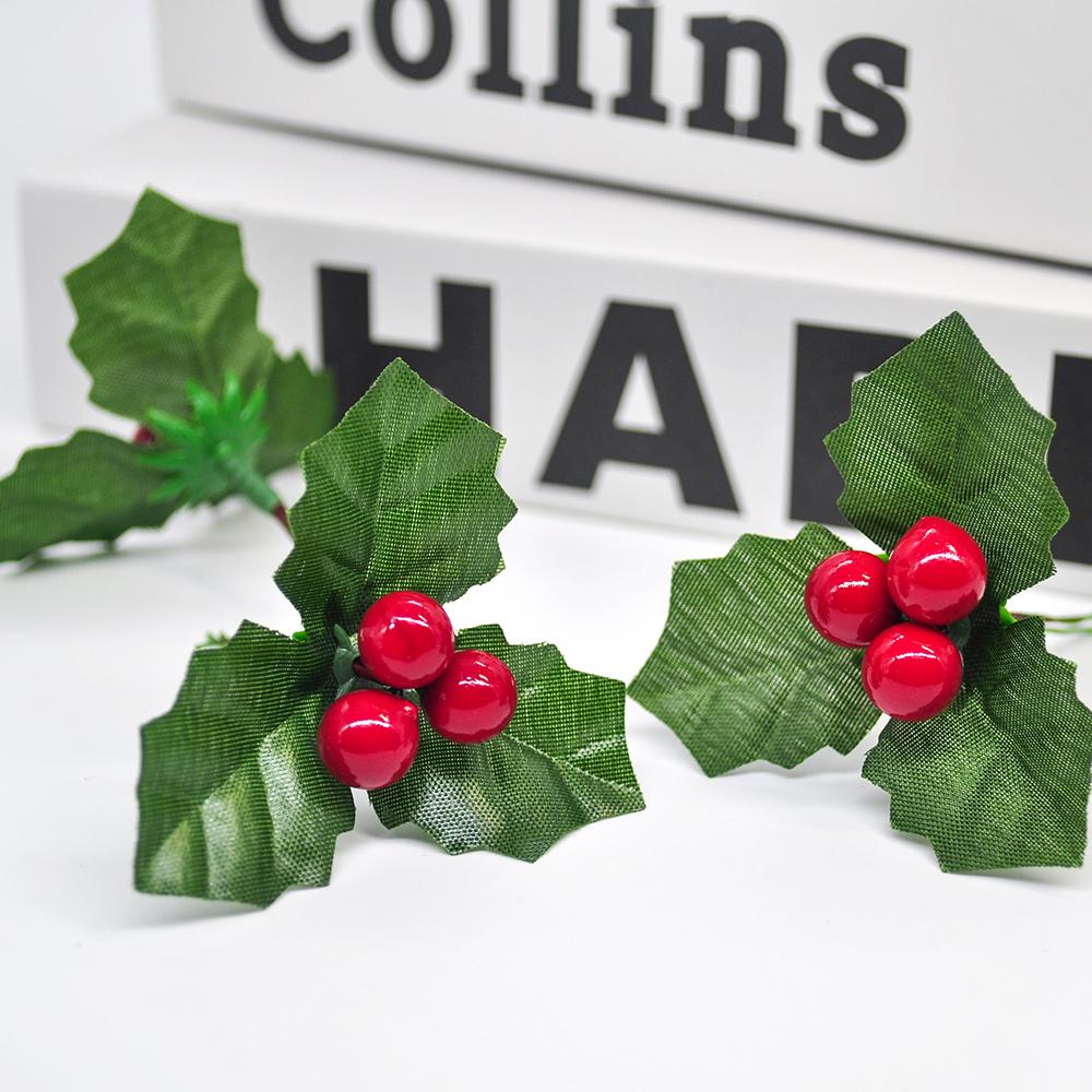 24pcs Christmas Tree Leaf and Artificial Berry Red Cherry Christmas Pendant Wedding Birthday Party Garden Home Store Decoration