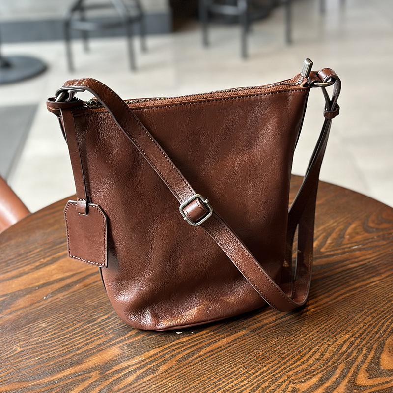 

Johnature Простые женские сумки на плечо и через плечо из натуральной кожи, повседневная сумка-ведро большой вместимости из натуральной натуральной яловой кожи кофейный