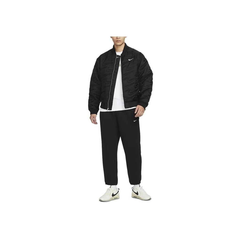 Nike Spor Giyim Swoosh Düz Renk Fermuarlı Günlük Ceket Erkek Ceketler Siyah FV6152-010