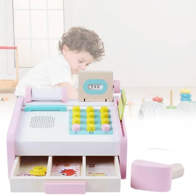Wooden Cash Register Toy For Kids Realistic Role Play Supermarket Fun For Little Ones