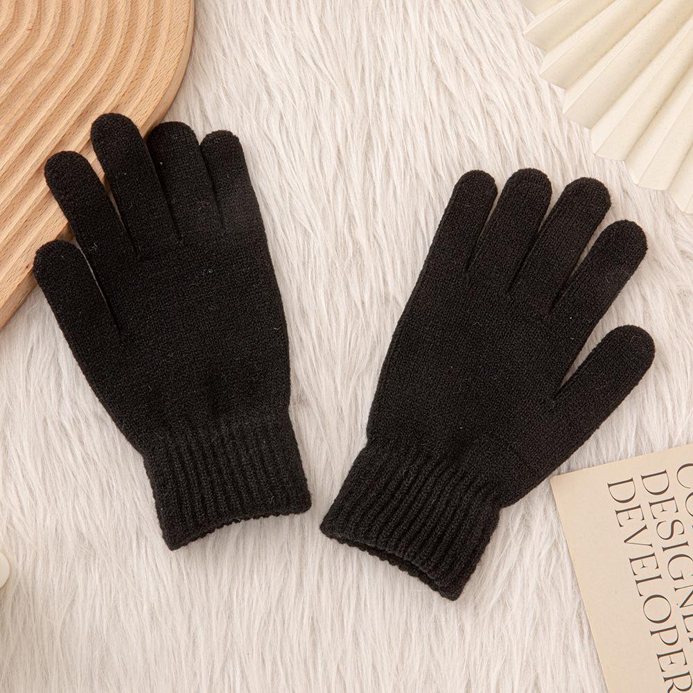 Touchscreen Solid Color Plus Velvet Gloves - Open Five-Finger Hand-Knitted Winter Warmth for Men and Women