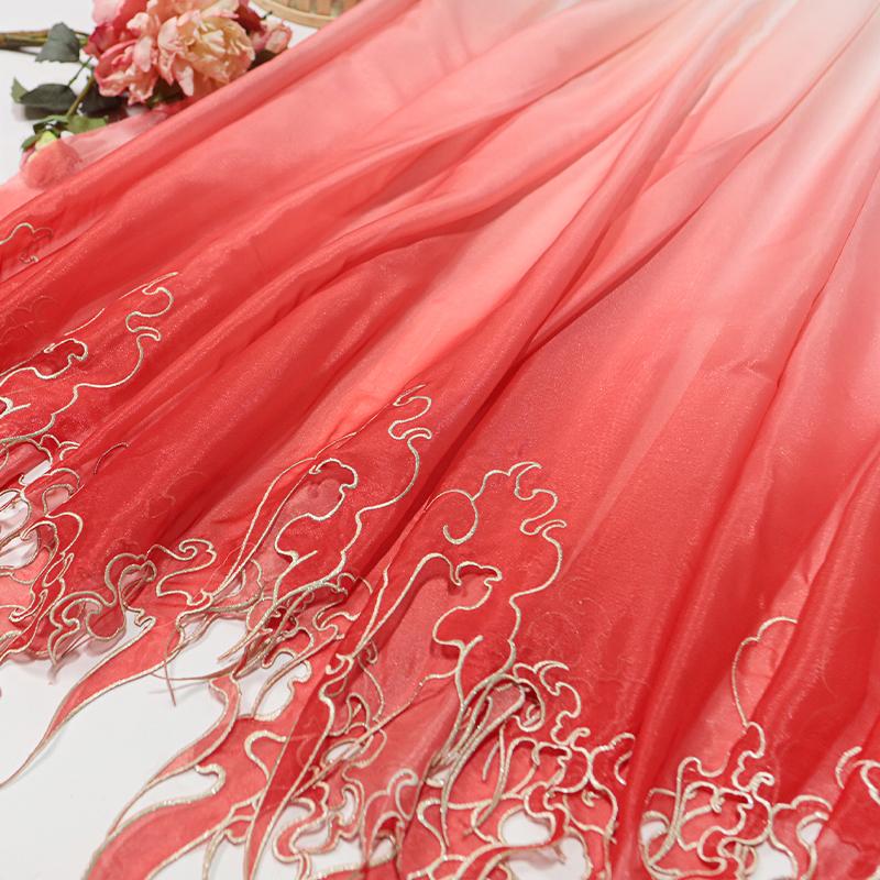 1M Chinese Style Heavy Industry Embroidery Fabric Gradient tail DIY Edges Designer Fabric For Sewing Hanfu Dress Costume