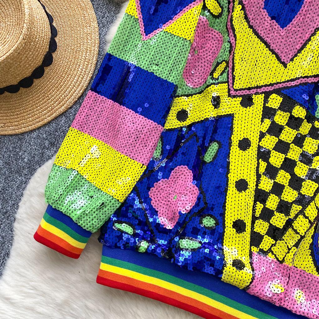 Vintage Long-sleeved Coat Women's Autumn Heavy Industry Irregular Sequins Design Street Nightclub Hot Girl Top Tide