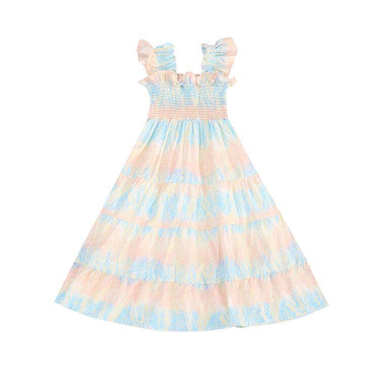 Girls Summer Spaghetti Strap Tiered Cake Dress Kids Beach Vacation Princess Sundress