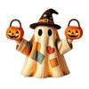 Resin Halloween Light Up Ghost Figurine Warm LED Light Battery Operated Halloween Ghost Figurine Patchwork Ghost Lamp