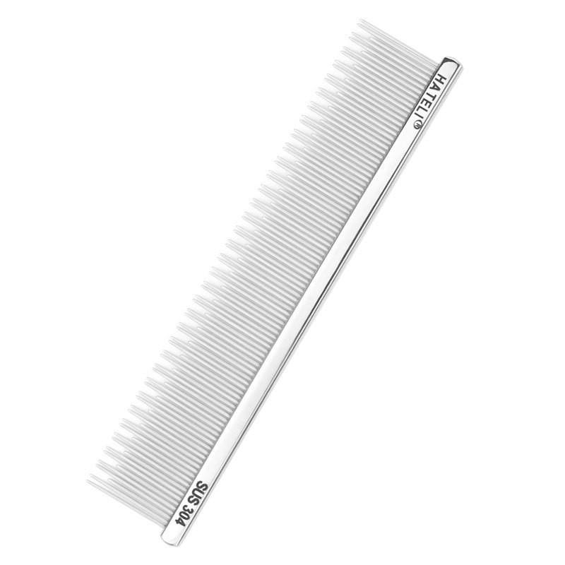 Stainless Steel Dog Grooming Comb Shedding Hair Removal 19cm Straight Row With Curved Tips Pet Brush Long Short