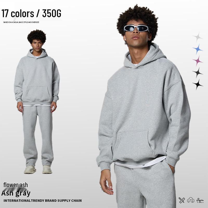 Men's Heavyweight American Trend Hoodie - Solid Color Casual plus Velvet