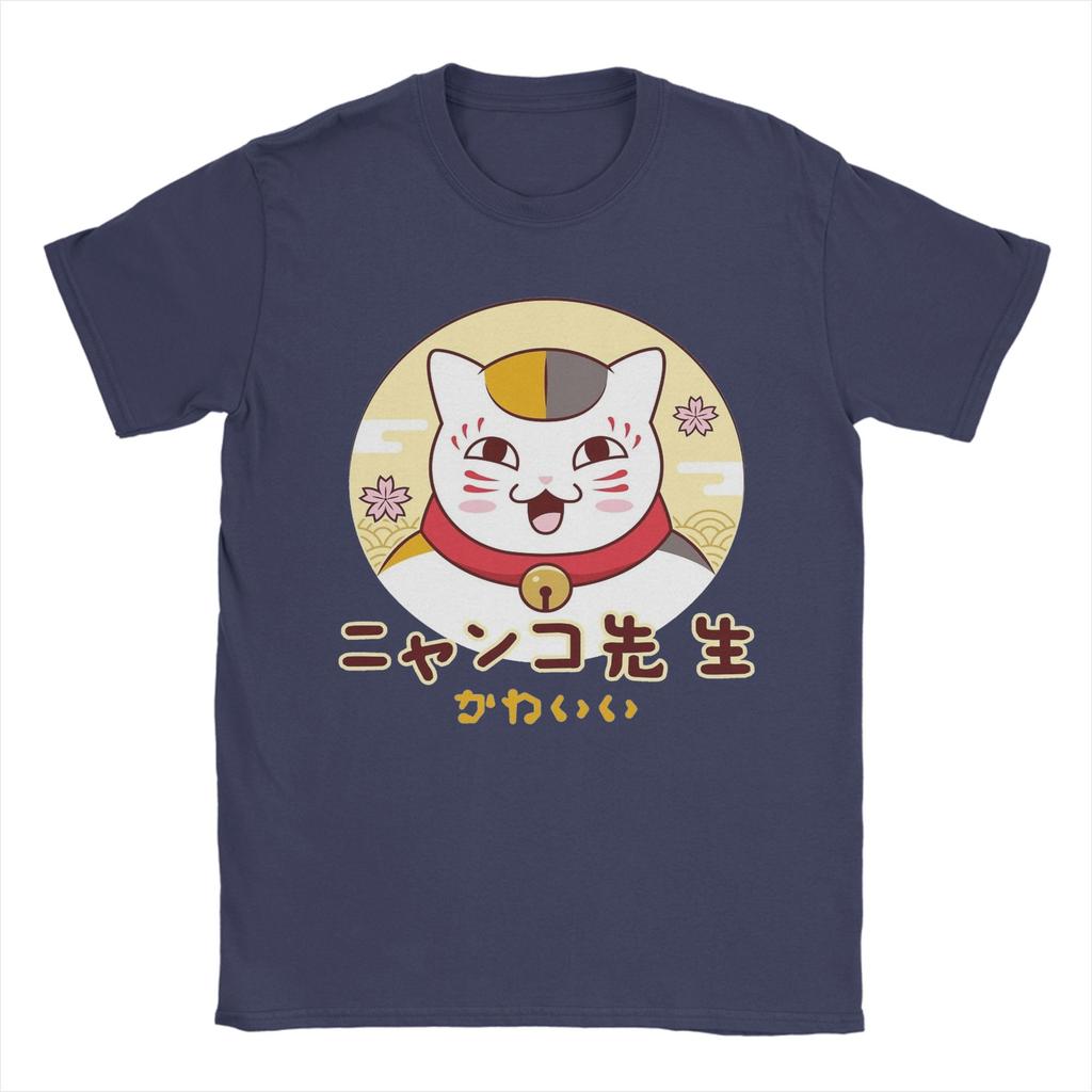 Mens Nyanko Sensei Neko Natsumes Book Of Friends T Shirts Anime Pure Cotton Clothing Vintage Tee Shirt Birthday Gift TShirts
