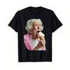 New Womens Fun Grandma Licking Ice Cream T-shirt Classic Version Soft and Comfortable High-quality Fabric