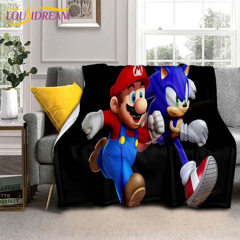 Mario Bros 3D-gedruckte Kunst-Fleece-Decke für Betten, Wandern, Picknick, dicke Steppdecke, modische Tagesdecke, Fleece-Überwurfdecke