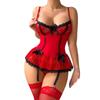 Lace Sheer Cutout Shoulder Strap Dress Set Womens Sexy Slim Fit BodysuitSet Red S M L XL