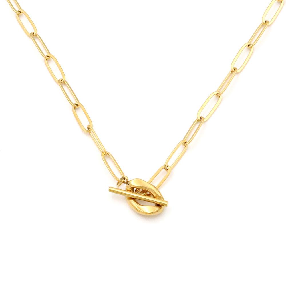 Personalized Kink T-Buckle Oval Titanium Steel Necklace Women'S Versatile 18K Gold Niche Simple Cross Chain