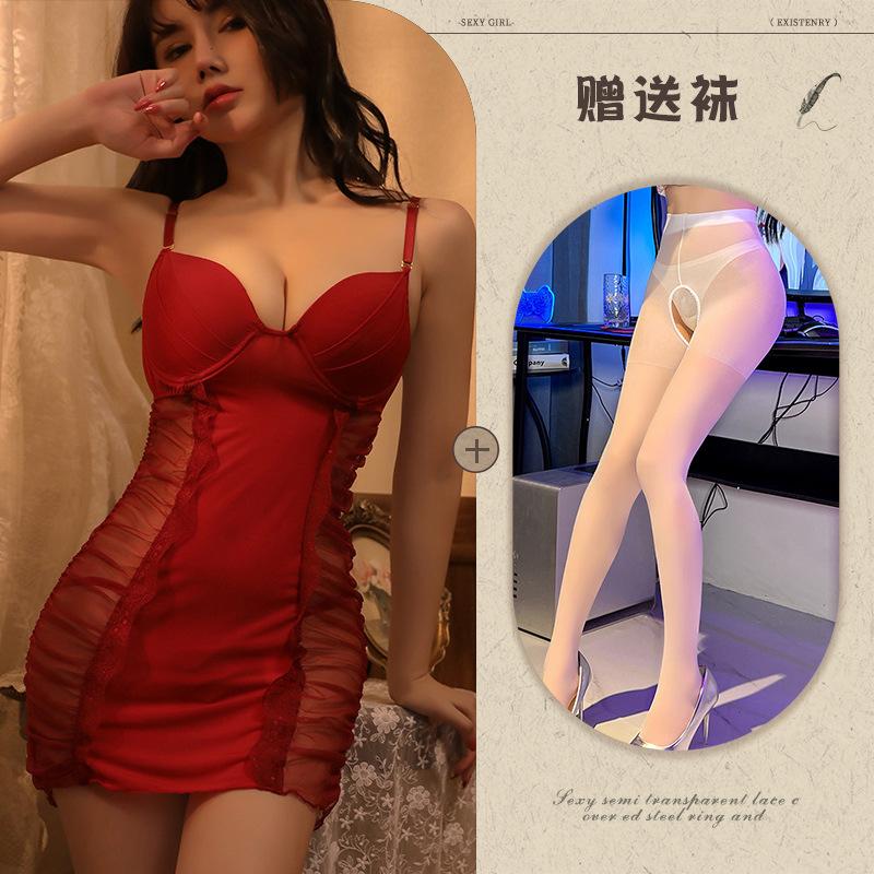 Nuovo set di intimo sexy gonna a sospensione in rete trasparente sexy push-up tentazione camicia da notte