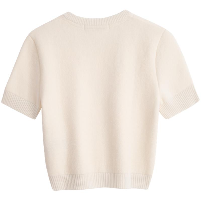 Calvin Klein Ss24 Letter Print Pullover Short Sleeve Knit Top Women tops Milk-White J222972