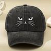 Cute Cat Face Print Washed Baseball Cap Polyester Unisex Casual Outdoor Adult Cap