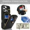 For iPhone 16 Pro Case with Zipper Pouch/Ring Kickstand/Strap Litchi Texture PU + TPU Phone Cover
