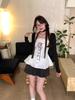 Korean Plus Size Women's 3-Piece Set: Knit Cardigan, Lace Bow Camisole, Polka Dot Mini Skirt