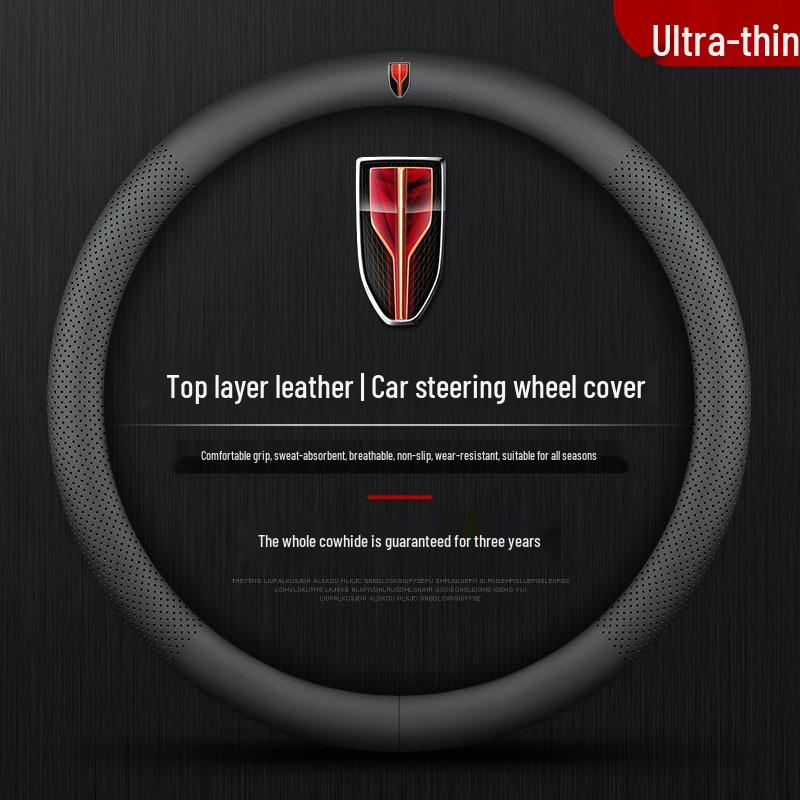 Universal Genuine Leather Steering Wheel Cover for Hongqi H5/HS5/HS7/H7/HS3/H9 - Ultra-thin, All-Season