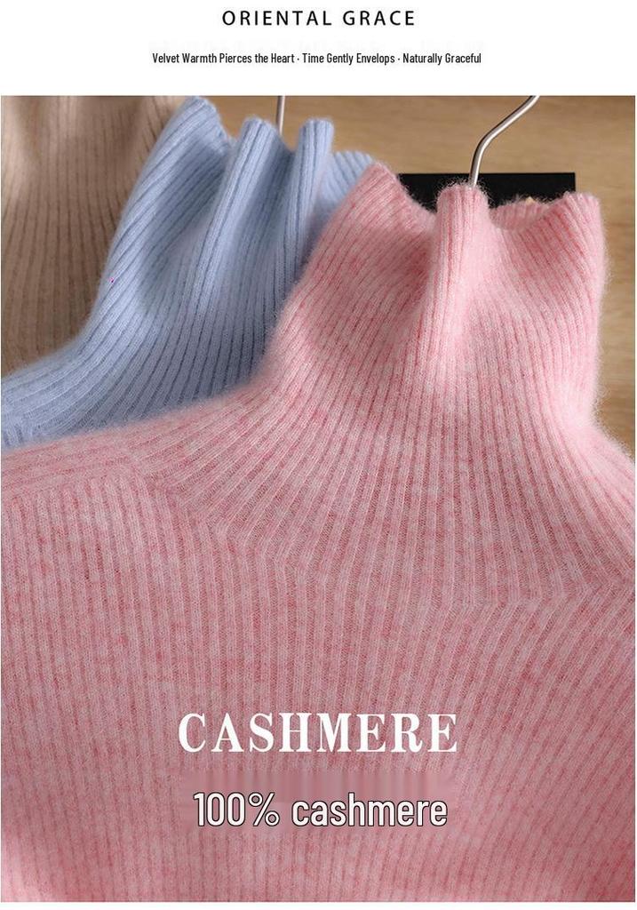 Women's High Neck Slim Fit Pure Cashmere Sweater - Warm Ribbed Knitwear for Autumn/Winter 2026 in Solid Colors