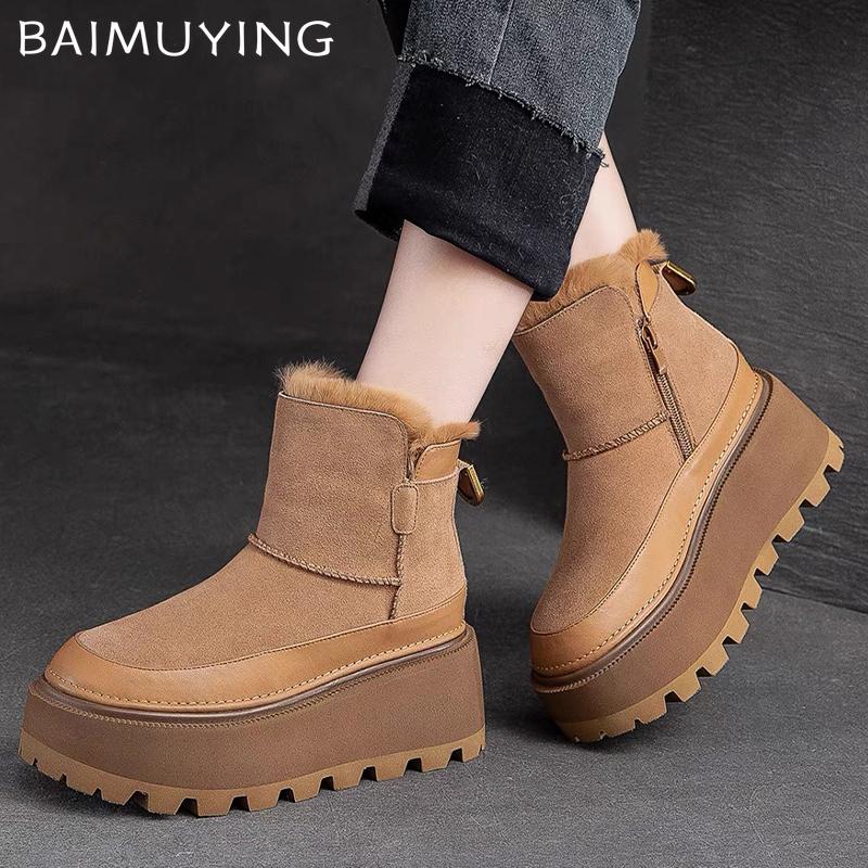 Platform Women Ankle Snow Boots Suede Wedges Plush Warm Cotton Shoes Winter Woman 2024 Trend New Goth Chelsea Botas Mujer Pumps
