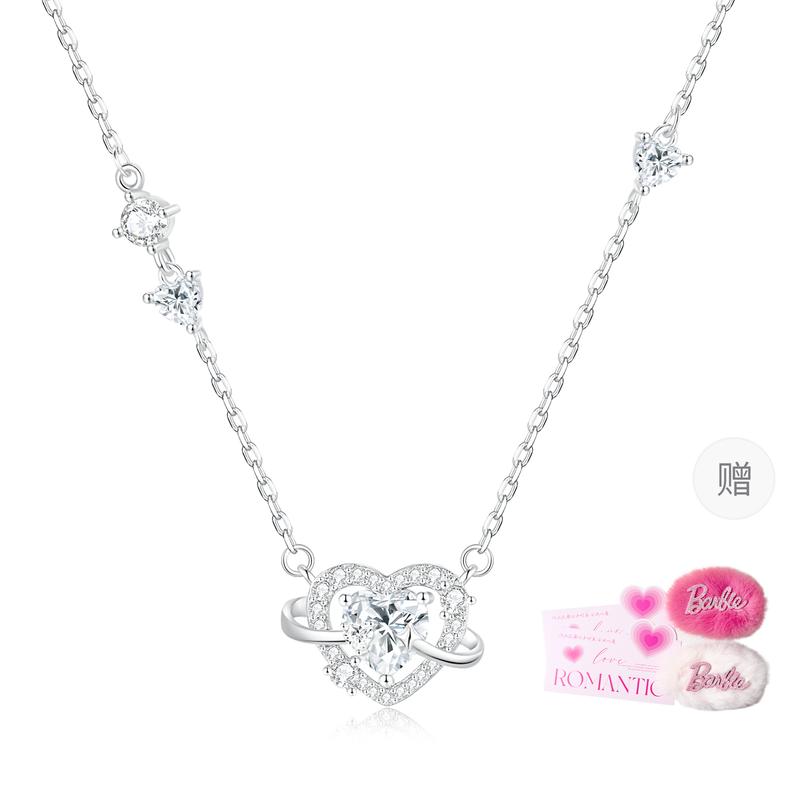 Barbie crystal necklace [ Crystal* Explosive Limited Edition] Silver-tone Love Heart Ball Necklace, Exquisite Cutting, Versatile Y-AX2503005 серебряный