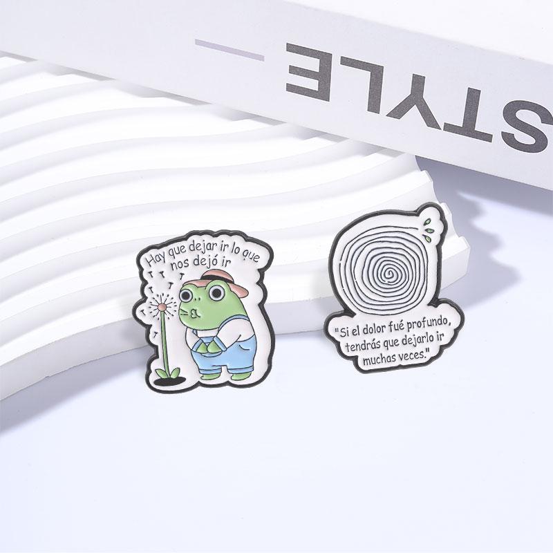 Xiaomi Hay Que Dejar Ir Lo Que Nos Dejó Ir Enamel Pins Frog Blowing Dandelion & Spiral Tree Hole Motivate Spanish Brooch Jewelry Gifts