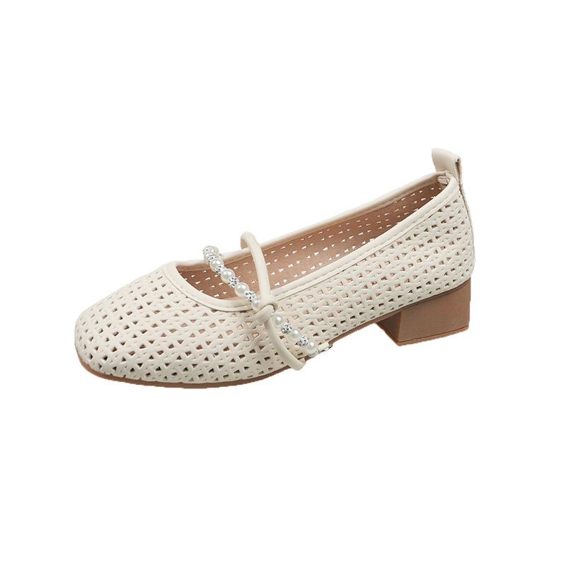 

Красивые туфли-сетка, полые сандалии с закрытым носком, женские, 2025, новые летние, к юбке, туфли Мэри Джейн, вечерние туфли 40