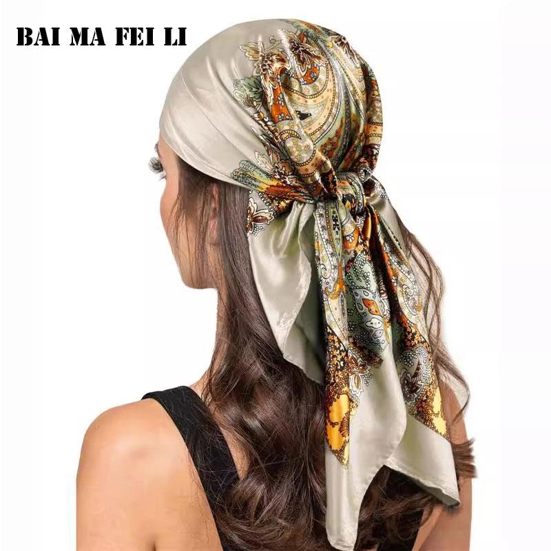 European American Bandana Cashew Print Square Scarf Multifunctional Headscarf Versatile Neck Shawl Fashion Women Hair Accessorie