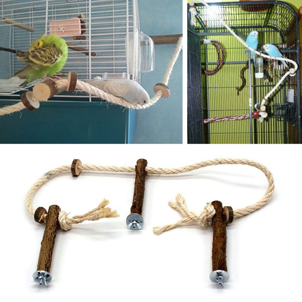 Parrot Wooden Perch Stand Hanging Climbing Hammock Swing Standing Training Toys Cage Accessories
