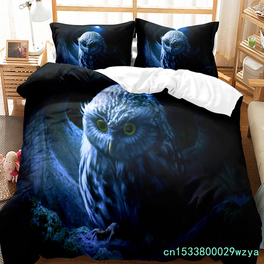 Owl Duvet Cover Set Cute Bird Polyester Comforter Cover For Boys Girls Kids Bedding Set King Size Quilt Cover With Pillowcase