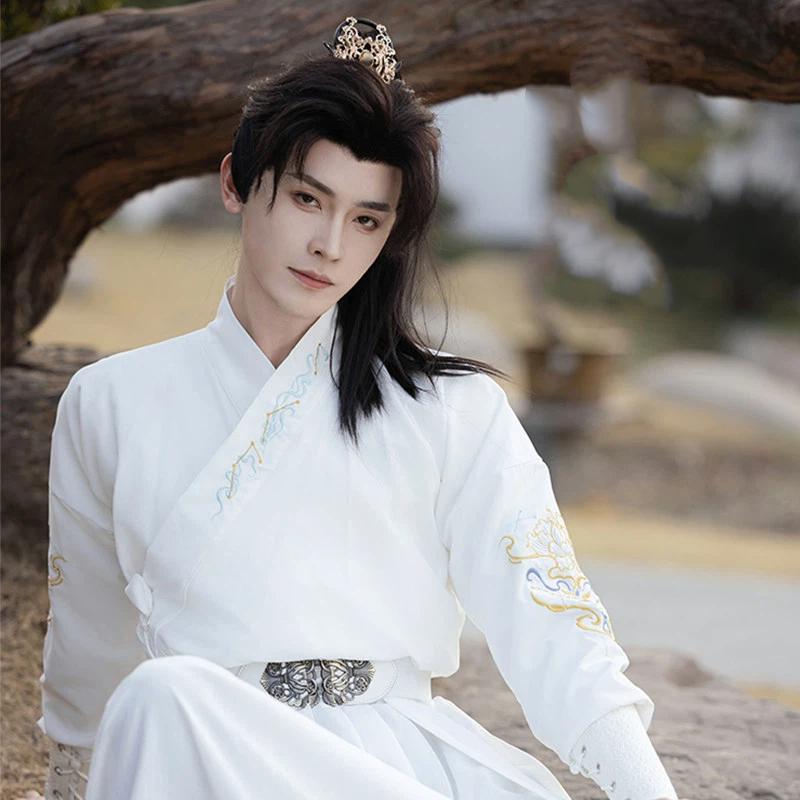 Unisex Wuxia Swordsman Hanfu Set, Embroidered Traditional Chinese Costume for Spring Summer Daily Wear