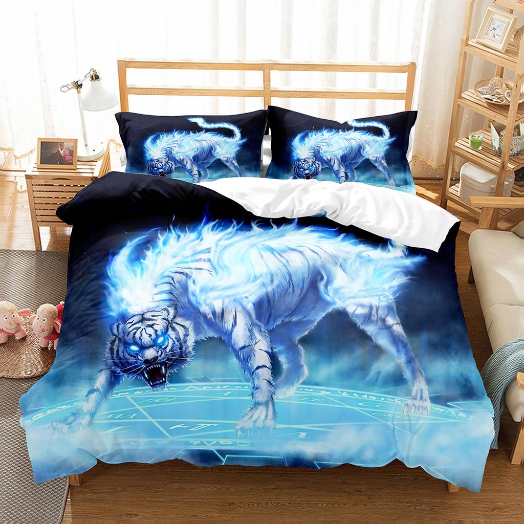Tiger Duvet Cover Set Purple Flower Comforter Cover Boys African Safari Wild Animals Big Cat Queen King Polyester Quilt Cover