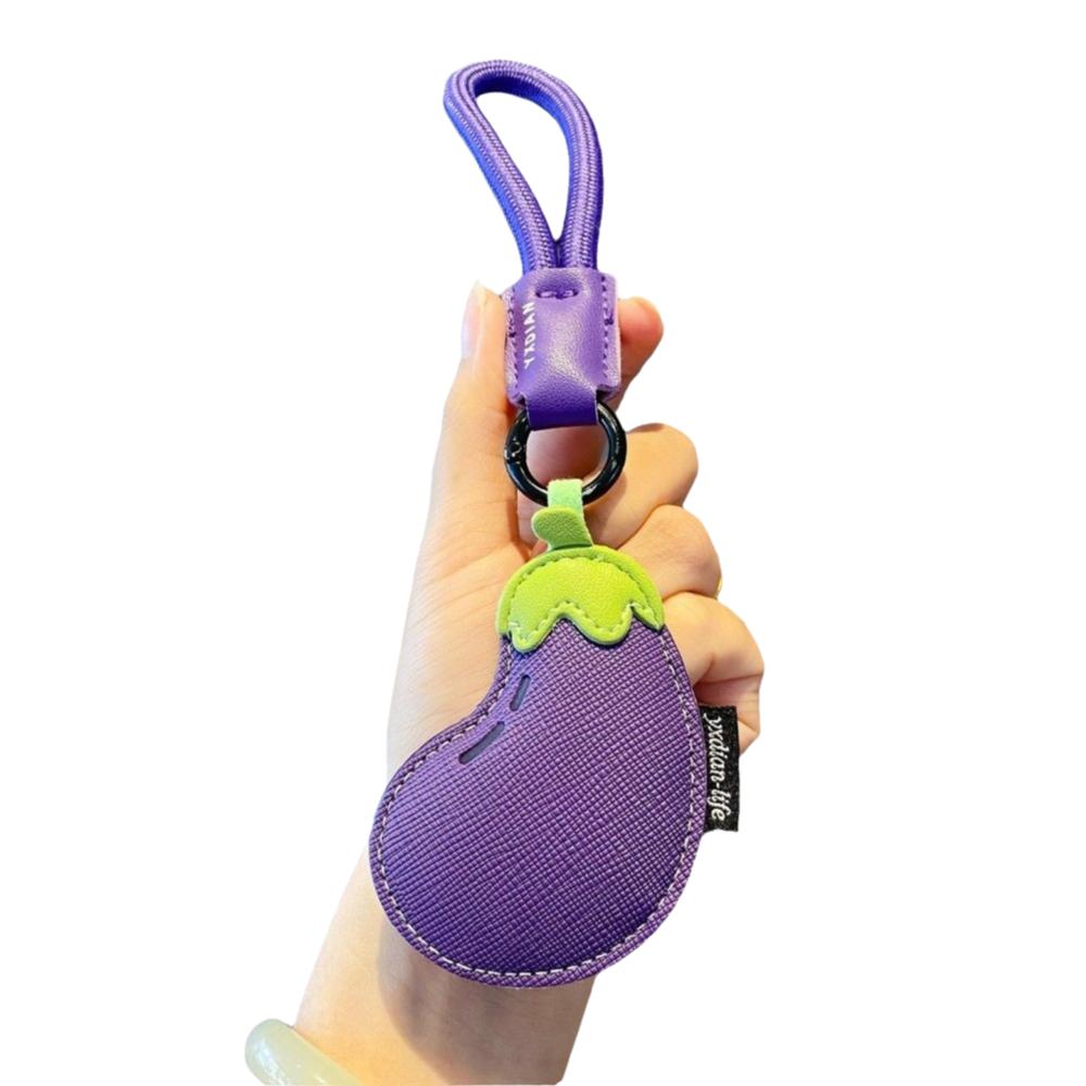Eggplant PU Leather Bag Pendant Cartoon Car Keyring Funny Vegetable Keychain  Students