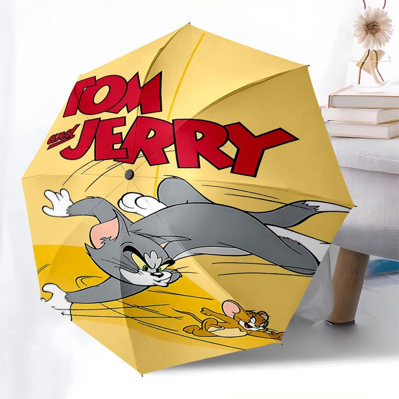 1pc Tom and Jerry Automatic Folding Umbrella - Compact 8-Rib Design, Durable Plastic & Iron1336L