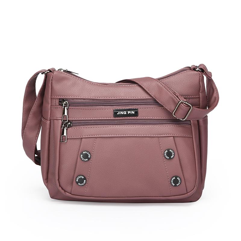 

Сумка для матери среднего возраста, женская многослойная сумка, большая вместительная мягкая кожаная сумка через плечо, сумка для мобильного телефона розовый