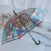 Transparent Glass Painted Umbrella 70% off Automatic Trendy Straight-Handle Umbrella Cute Folding Umbrella for Children and Adults Hepburn Style