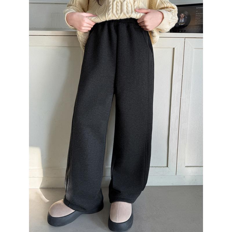 Girls' Velvet Wide-Leg Pants Winter 2025: Trendy Slim Fit, Thick Warmth, Straight-Leg Long Pants for Big Girls