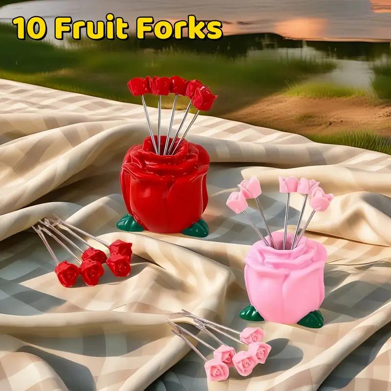 10Pcs/lot Of Creative Rose-shaped Stainless Steel Fruit Forks For Home Use Cute Fruit Picks With High Appearance Value For Home