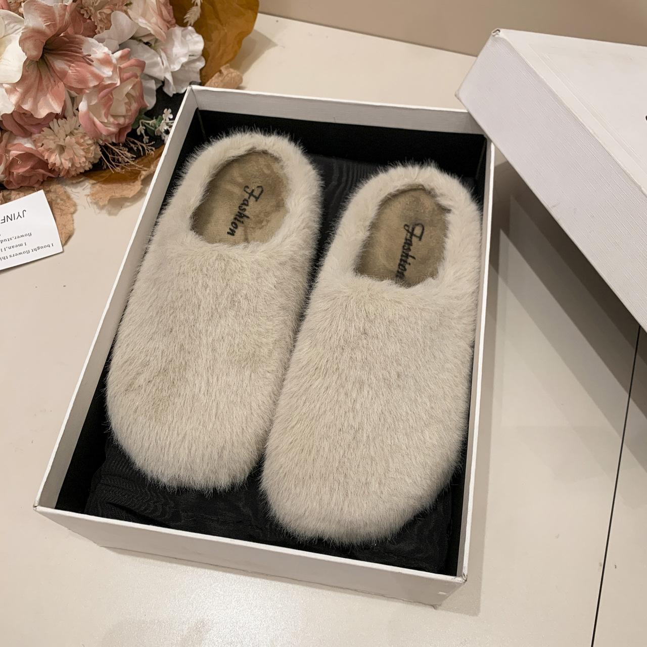 

Баотоу Мао Мао тапочки женские для улицы 2025 зима новые на толстой подошве однопедальные нескользящие полушлепанцы повседневная обувь хлопковые тапочки 40 хаки