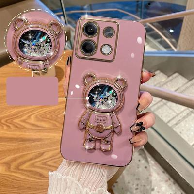 Чохол 3D Quicksand Space Bear для Redmi Note 13 4G 5G з гальванічним покриттям, м’який силіконовий милий кронштейн для Xiaomi Redmi Note 13 Pro Plus 12 Pro 11 10
