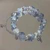 Bracciale con Perline e Ciondolo a Forma di Fiore Rosa di Cristallo Coreano e Farfalla per Donne, Catena Dolce con Perle, Gioielli Regalo per Fidanzata