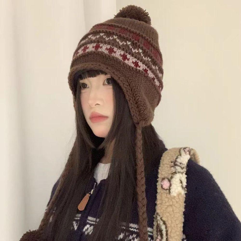 Printed Fair Isle Style Beanies Warm Ear Protection Hat Fashion Lei Feng Hat Girls