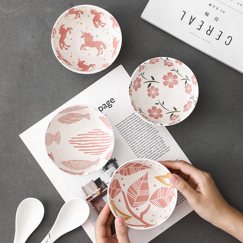 4.5inch Japanese Salad Bowl Household Creative Ramen Ceramic Bowl Tableware Home Restaurant Household Dessert Rice Bowl