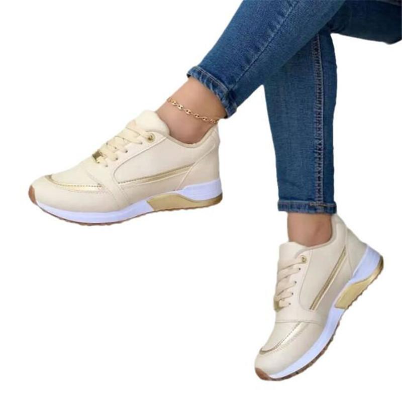 Fashion Women Sneakers 2024 Fashion Lace Up Platform Shoes Size 43 PU Leather Casual Sports Shoes Woman Vulcanize Shoes