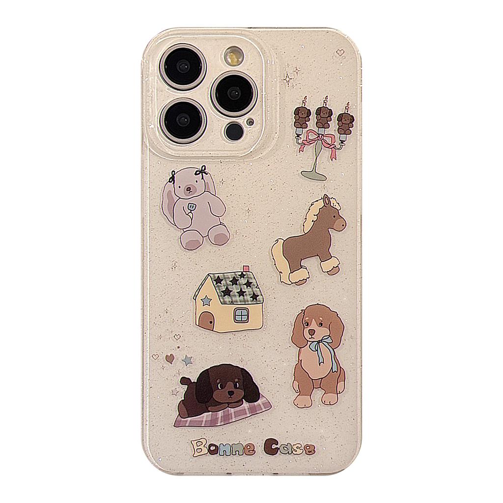 Childlike Little Animals for IPhone 16 Mobile Phone Case Glitter for IPhone 15 Promax Soft Case 14 Double Layer Cartoon 17