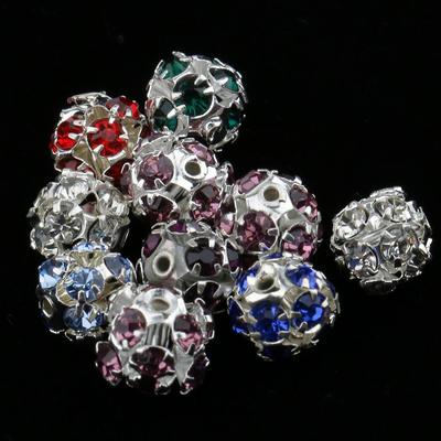 10 Pieces Diamante Mixed Color Round Metal Crystal Beads for Jewelry Making DIY Necklace Bracelet