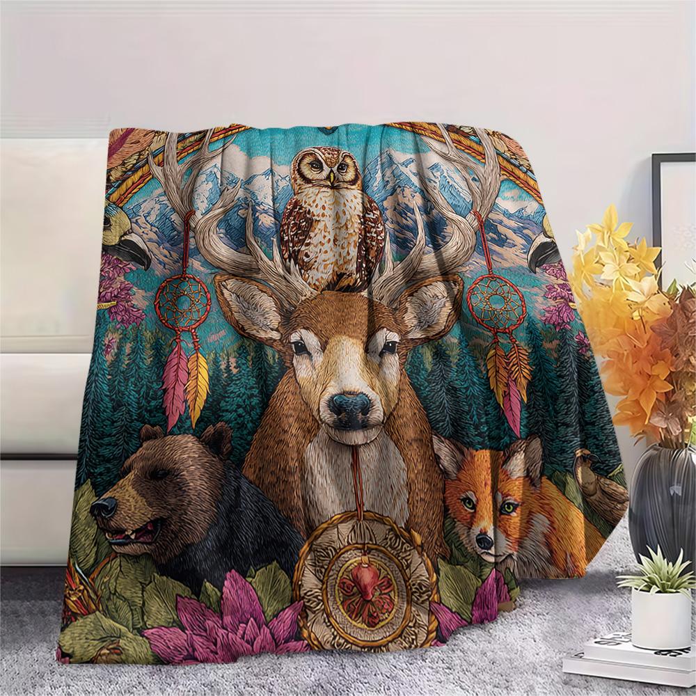Deer Print Flannel Blanket, High quality Comfortable for All Seasons, Home Decor, Warmth and Comfort, Perfect for Christmas Gifts