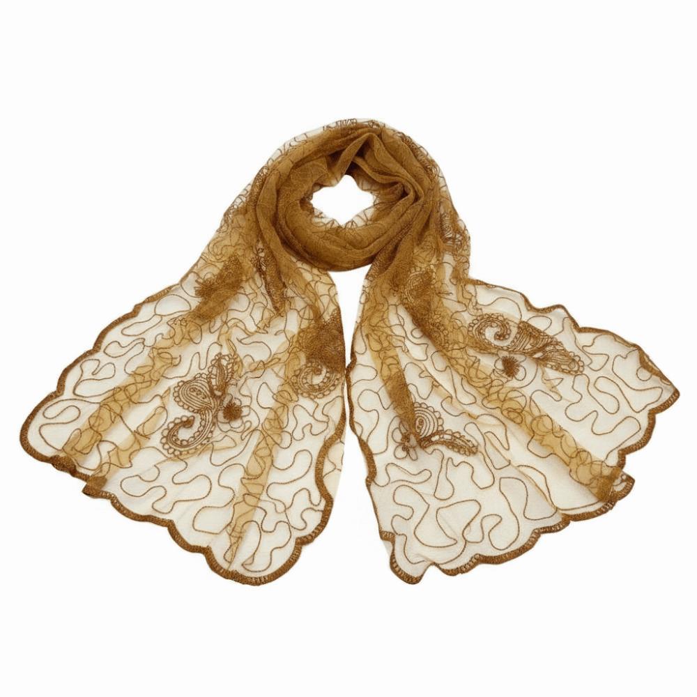 Elegant Embroidered Flower Lace Scarf Lightweight Breathable Mesh Sunscreen Shawl Long Silk Scarf Women