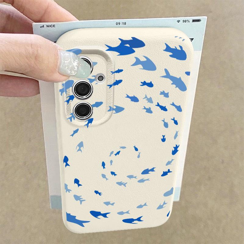 Blues Fish Whale Ocean Phone Case For Samsung S26 S25 S24 Ultra S23 S22 S21 FE A15 A16 A17 A35 A36 A37 A54 A55 A56 A57 5G Leather Texture Soft Cover